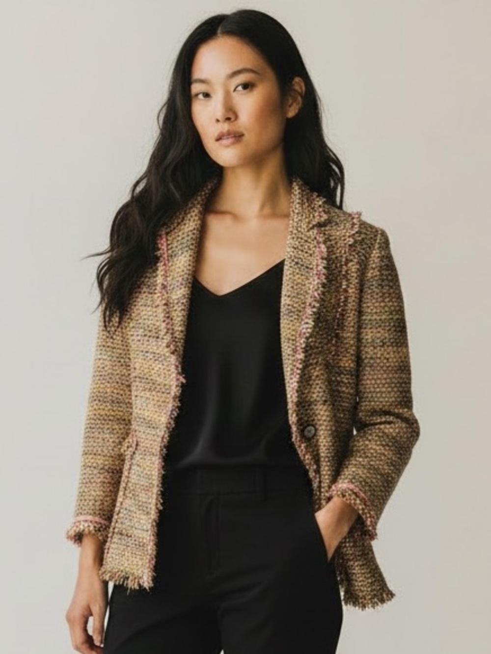 Vintage Y2K The Limited Boucle Blazer Multi Color Tweed Wool Blend Raw Hem Sz L